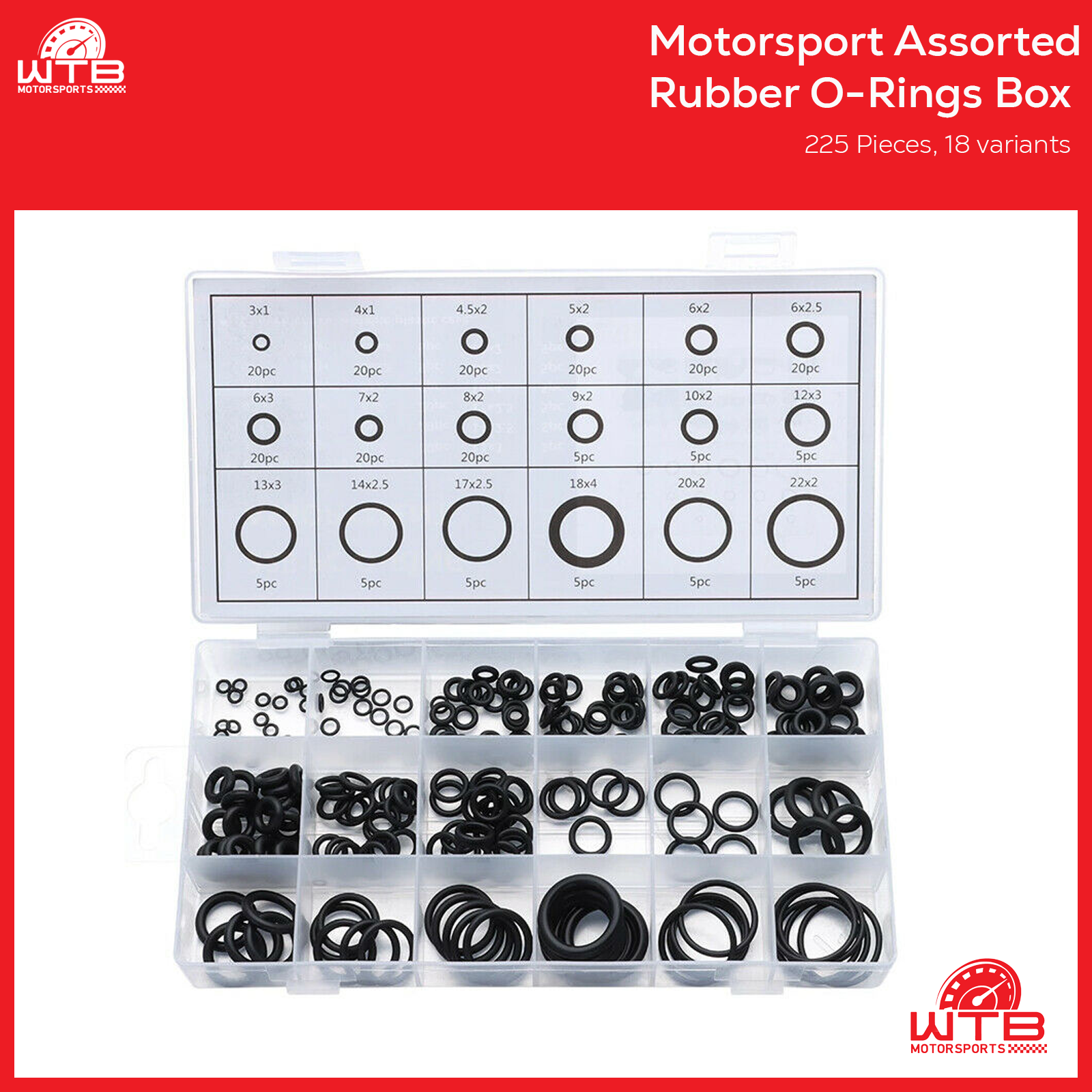 Motorsport/Automotive Rubber O Rings Assorted Box 225pc