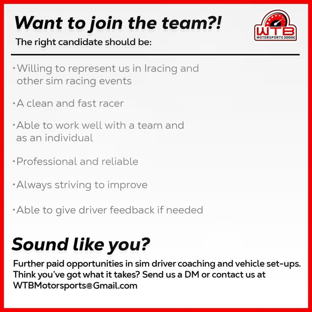 sim racing team requirements