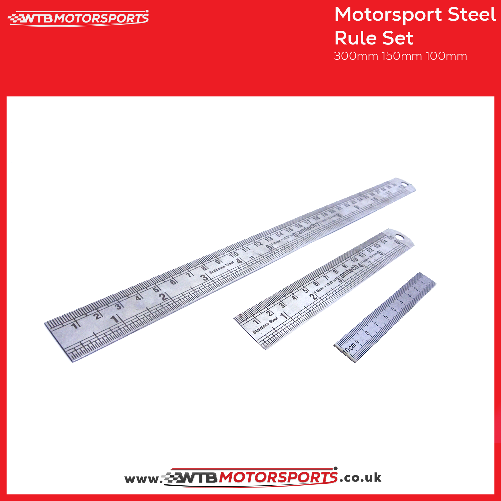 Motorsport Steel Ruler Set 100mm 150mm 300mm Set Up Rulers